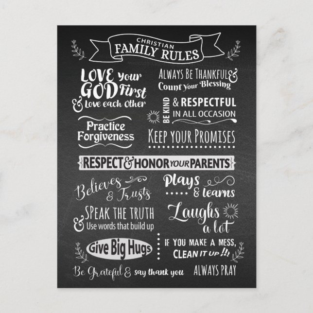 Family Rules - Christian values to live together Postcard (Front)