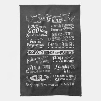 Family Rules - Christian values to live together Tea Towel