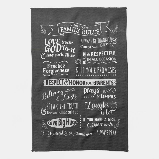 Family Rules - Christian values to live together Tea Towel (Vertical)