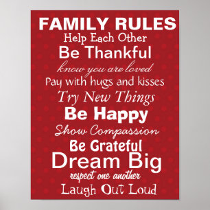 FAMILY RULES, Inspiration for a happy family! Red Poster