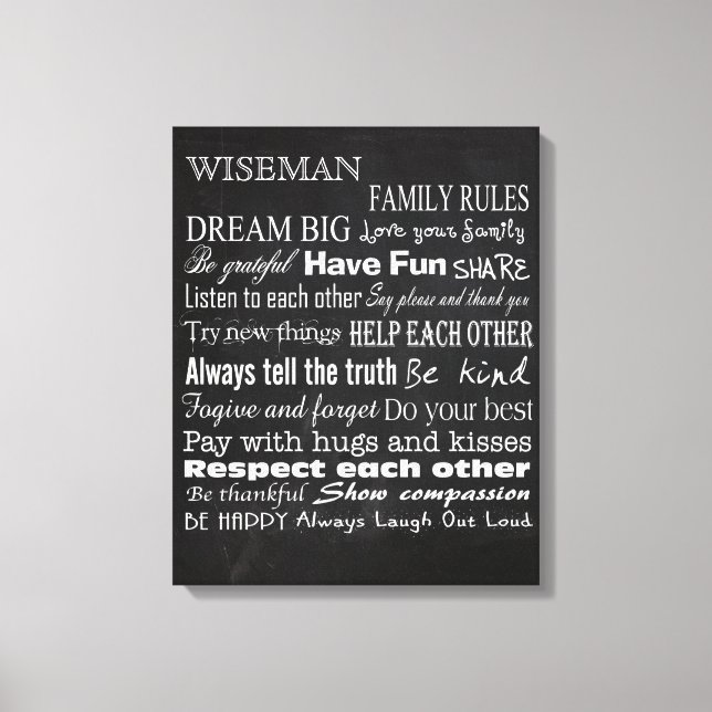 Family Rules Last Name 20x20 Wrapped Canvas (Front)