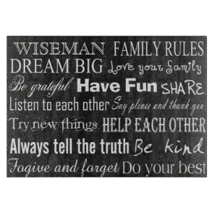 Family Rules Last Name Persona Glass Cutting Board