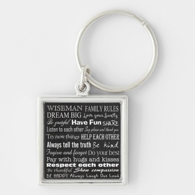 Family Rules Last Name Personalised Cust Key Chain (Front)