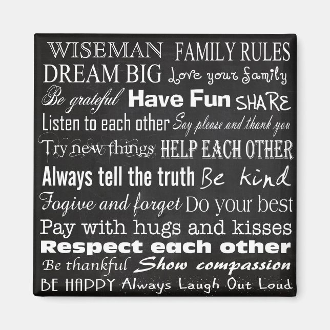 Family Rules Last Name Personalised Custom Magnet (Front)