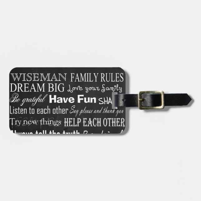 Family Rules Last Name Personalised Luggage Tag (Front Horizontal)