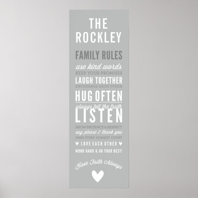 FAMILY RULES modern typography grey scandi Poster (Front)