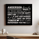 Family Rules Personalised Name Positive Black Faux Canvas Print<br><div class="desc">Create a warm and welcoming atmosphere in your home with this personalised black canvas print. Featuring a modern design with heartwarming family rules and space to add your family name in white text, this wall art is a beautiful way to celebrate your unique bond. A perfect addition to your living...</div>