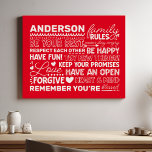 Family Rules Personalised Name Positive Red Faux Canvas Print<br><div class="desc">Create a warm and welcoming atmosphere in your home with this personalised red canvas print. Featuring a modern design with heartwarming family rules and space to add your family name in white text, this wall art is a beautiful way to celebrate your unique bond. A perfect addition to your living...</div>