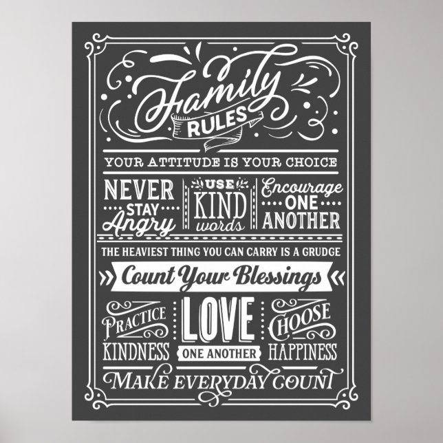 Family Rules Typography House Rules Cute Poster (Front)