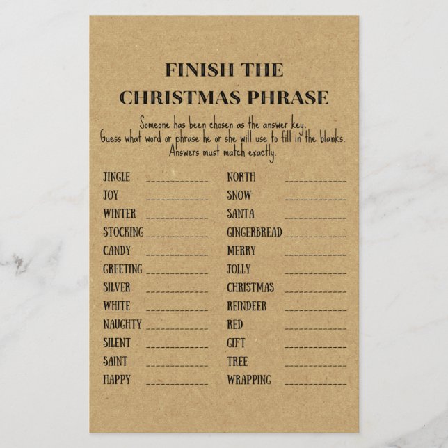 Family Rustic Christmas Party Game PRINTED (Front)
