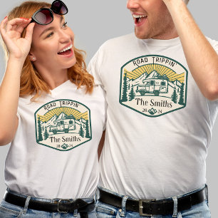 Family RV Road Trip Green and Yellow Camper Logo T-Shirt