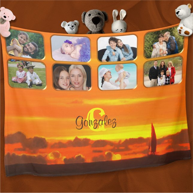 Family Sailboat Sunset Photo Collage 1300 Fleece Blanket (Creator Uploaded)