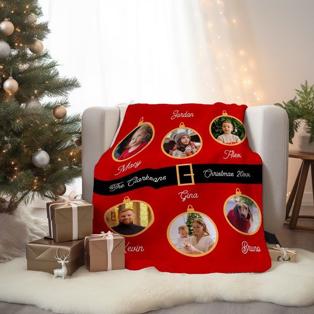 Family Santa Belt Custom Photos Holiday Fleece Blanket (Creator Uploaded)