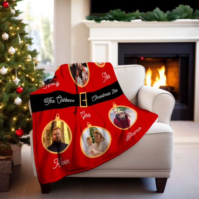 Family Santa Belt Custom Photos Holiday Sherpa Blanket (Creator Uploaded)