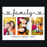 Family Script 3 Photo Template Custom Names Poster<br><div class="desc">Family Script 3 Photo Template Custom Names Poster features three of your favourite photos with the text "family" in elegant calligraphy script and your names below. Personalise by editing the text in the text box provided. Designed by ©Evco Studio www.zazzle.com/store/evcostudio</div>
