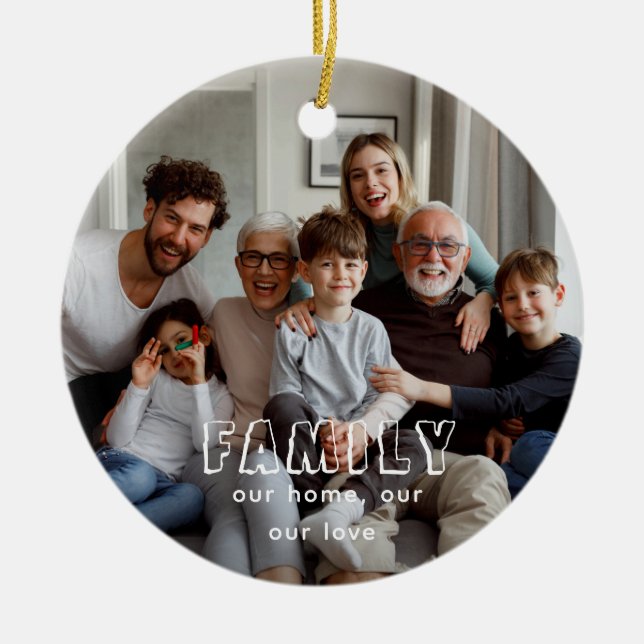 Family Script Collage Chic  Ceramic Tree Decoration (Front)