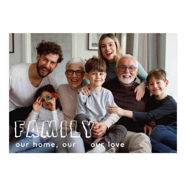 Family Script Collage Chic Photo Block Print (Front)