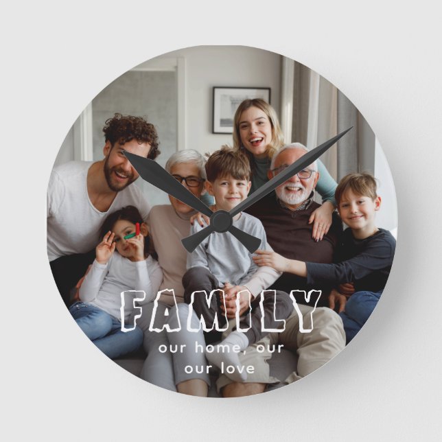 Family Script Collage Chic  Round Clock (Front)