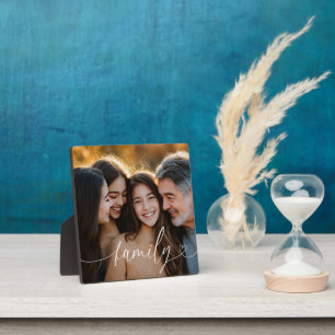 Family Script Heart Photo Tabletop Plaque