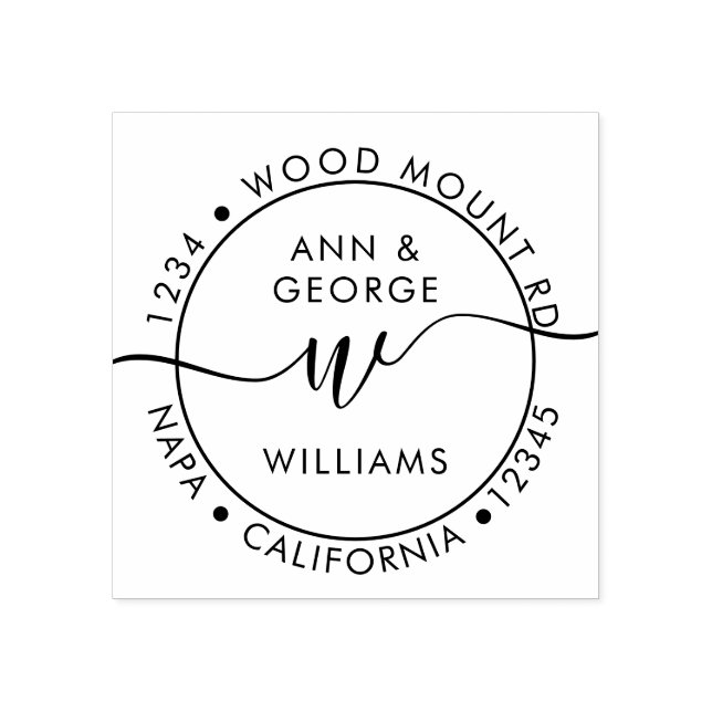 Family Script Monogram Personalised Return Address Rubber Stamp (Imprint)