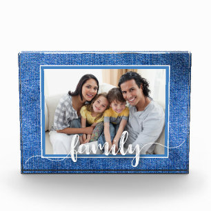 FAMILY Script Overlay Denim Photo Block