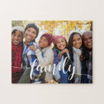 Family Script Overlay Photo Jigsaw Puzzle<br><div class="desc">Customise this photo puzzle with a favourite horizontal or landscape orientated family photo,  with "family" splashed across as a text overlay in white calligraphy script lettering.</div>