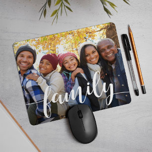 Family Script Overlay Photo Mouse Mat