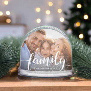 Family Script Overlay Photo & Name Snowglobe