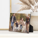 Family Script Overlay Photo Plaque<br><div class="desc">Sweetly chic photo plaque features your favourite horizontal or landscape orientated photo with "family" as a white text overlay in hand lettered calligraphy script.</div>