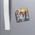 Family Script Overlay Photo Stone Magnet<br><div class="desc">Share a favourite everyday,  vacation or holiday family photo on this chic marble magnet featuring "family" in modern white handwritten script along the bottom. Makes a unique stocking stuffer for grandparents and relatives!</div>