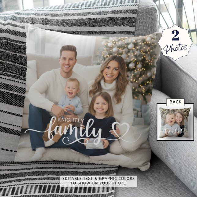 Family Script Photo Heart Name Custom Colour Cushion (Creator Uploaded)