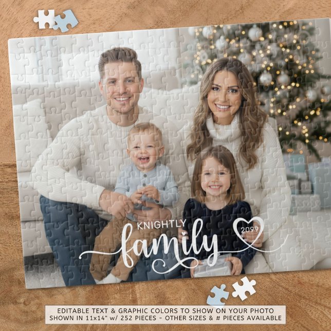 Family Script Photo Heart Name Custom Colour Jigsaw Puzzle (Creator Uploaded)