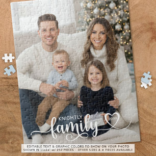 Family Script Photo Heart Name Custom Jigsaw Puzzle