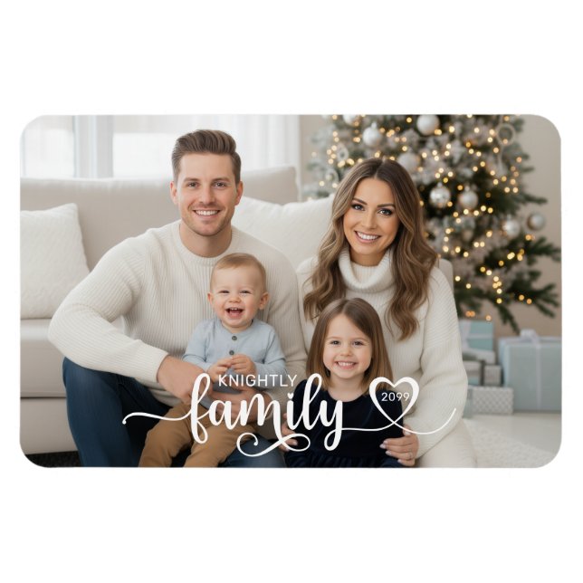 Family Script Photo Heart Name Custom Magnet (Horizontal)