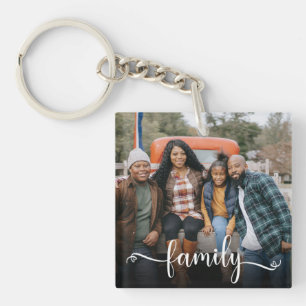 Family Script Photo Key Ring