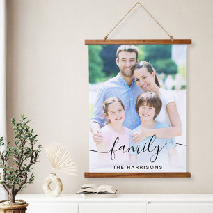 Family Script Photo Overlay Hanging Tapestry