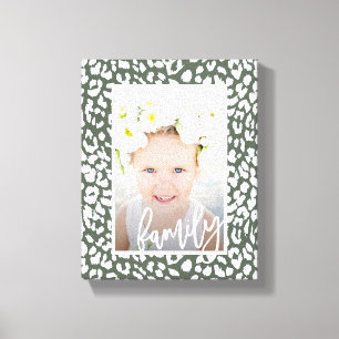 Family Script Sage Green Leopard Print Photo