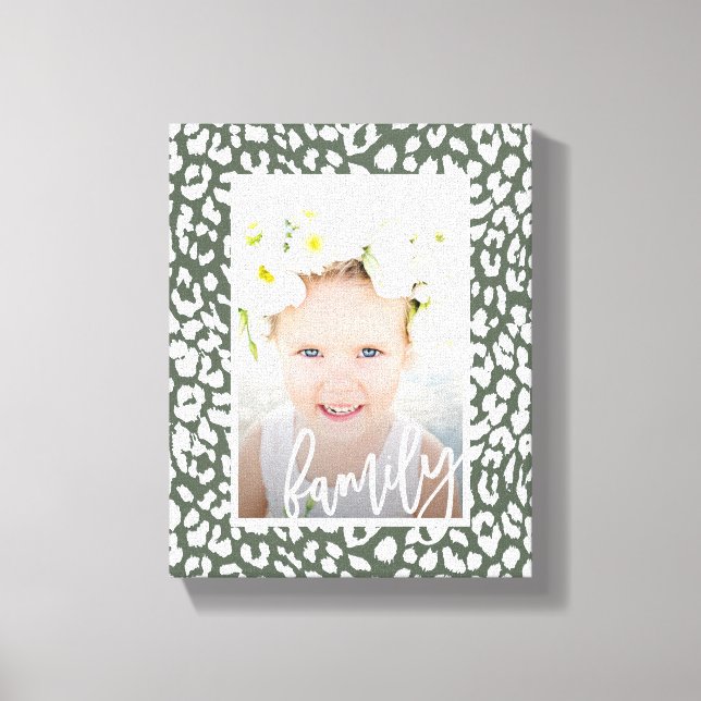 Family Script Sage Green Leopard Print Photo (Front)
