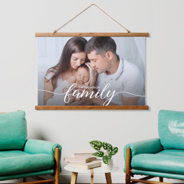Family script white Overlay Custom Photo Hanging Tapestry (Living Room)