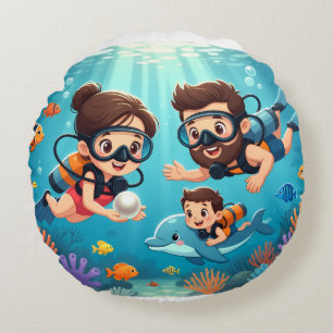 Family Scuba Diving Adventure Round Cushion