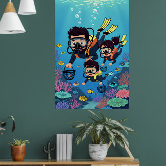 Family Scuba Diving Fun Poster