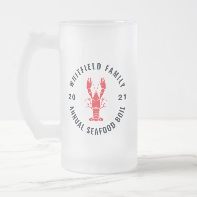 Family Seafood Boil Party 4th of July Custom Frosted Glass Beer Mug (Left)