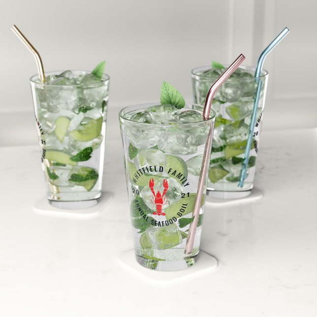Family Seafood Boil Party 4th of July Custom Glass (Family Reunion Annual Seafood Boil Custom Beer Glass)