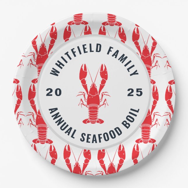 Family Seafood Boil Personalised Lobster Paper Plate (Front)