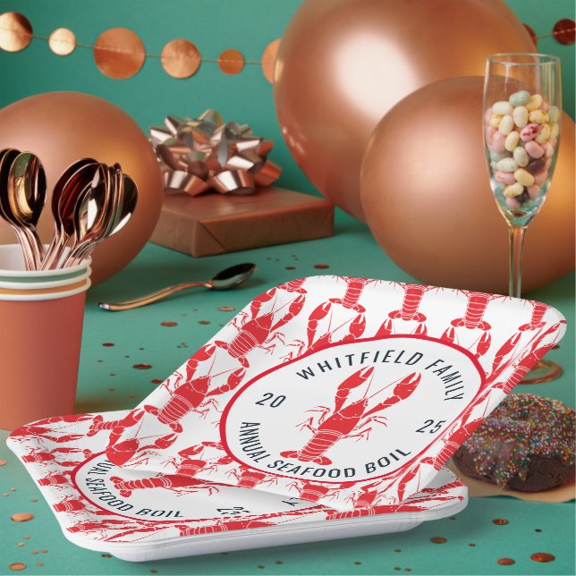 Family Seafood Lobster Boil Summer Party Paper Plate (Multi)