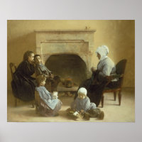 Family seated around a hearth