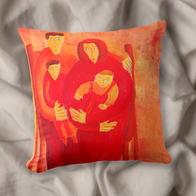 Family Seated Contemporary Art Portrait Painting Cushion (Creator Uploaded)