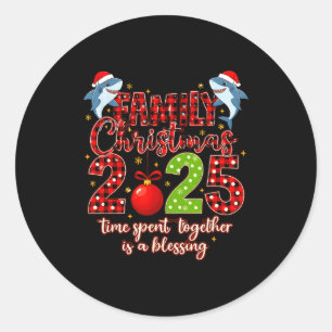 Family Shark Christmas 2025 Santa Merry Time Spent Classic Round Sticker