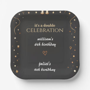 family Sibling Black simple modern Joint Birthday Paper Plate