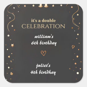 family Sibling Black simple modern Joint Birthday Square Sticker